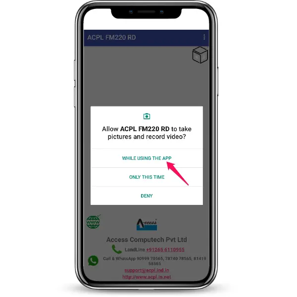 Step 2: Allow ACPL FM220 Registered Device Services access to photo & media while using the app as shown in image.