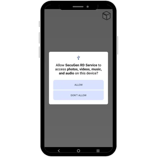 Step 6: Allow Secugen  RD Service access to photo & media while using the app as shown in image.