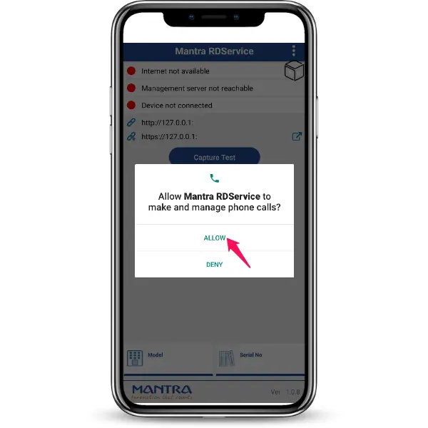 Step 3: Allow Mantra Rd Service to make calls & manage phone calls as shown in image.