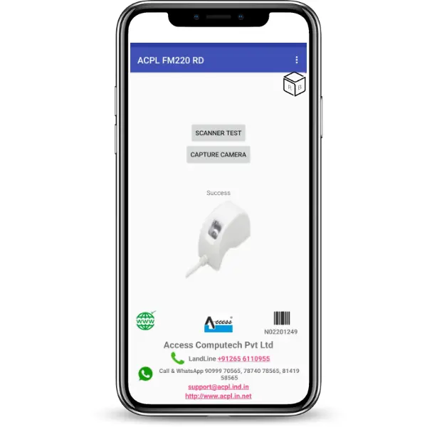 Step 6: Click on test & put finger to capture, to test the scanner. Success pops up if the device working properly.